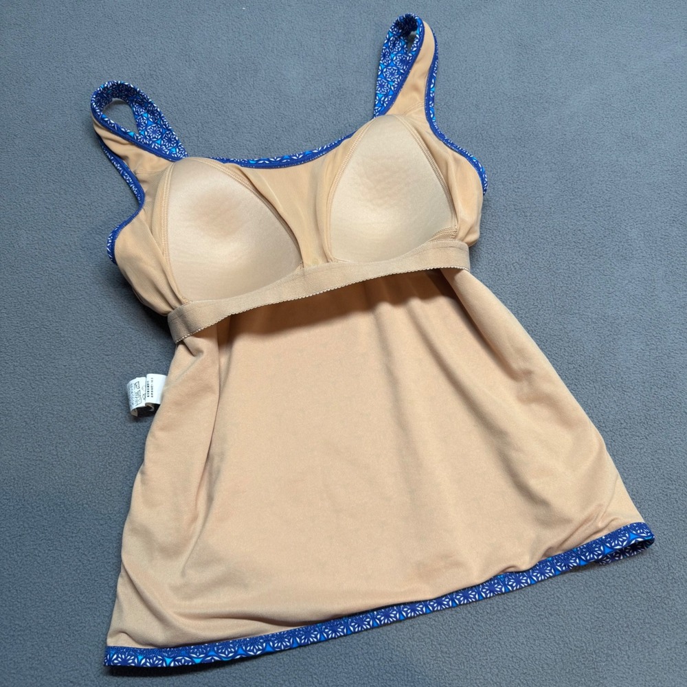 LL Bean Tankini Swim Top Geometric Tile Print Modest Blue Size 12 Reg 294260 - Picture 3 of 9
